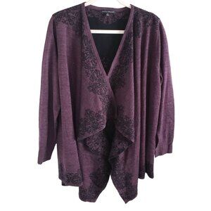 Napa Valley Woman's Size M Purple with black design waterfall front Cardigan